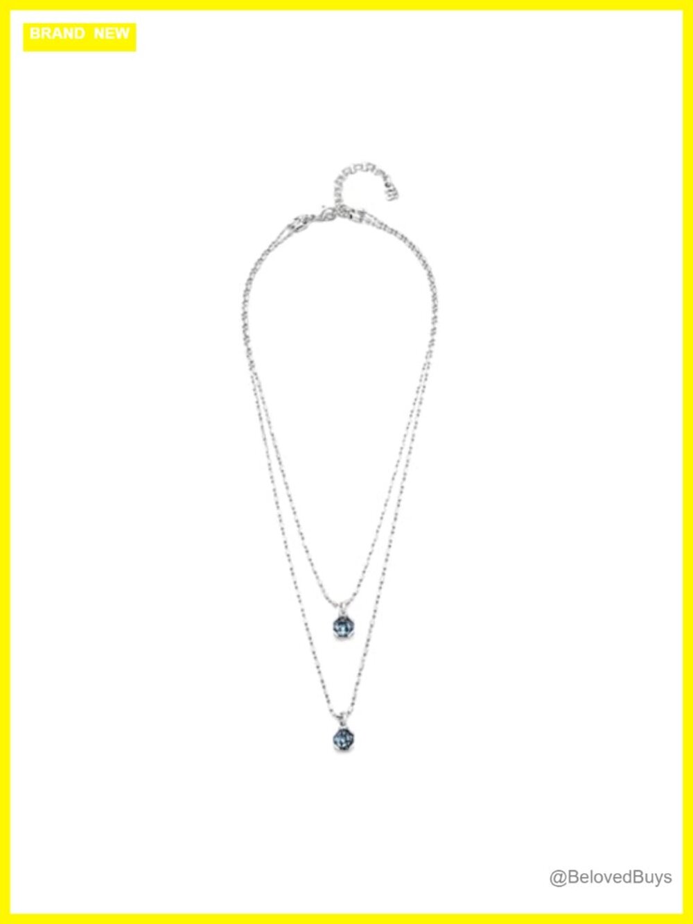 Uno de 50 Silver Necklace Two Chain Blue Faceted Crystals Adjustable 21-23 In